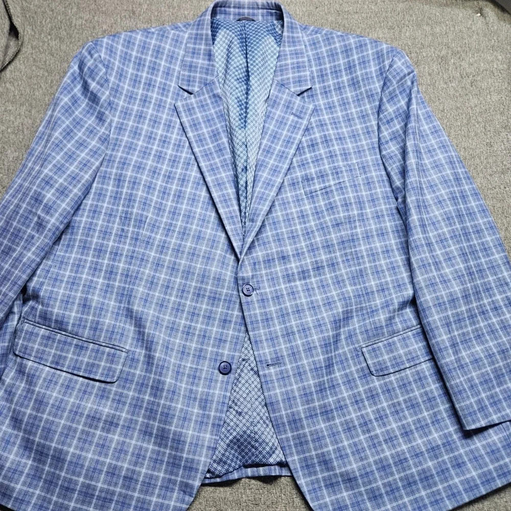Oak Hill Sport Coat Mens 3XLT 54L/56L Blue Plaid Two Button Blazer Big and Tall